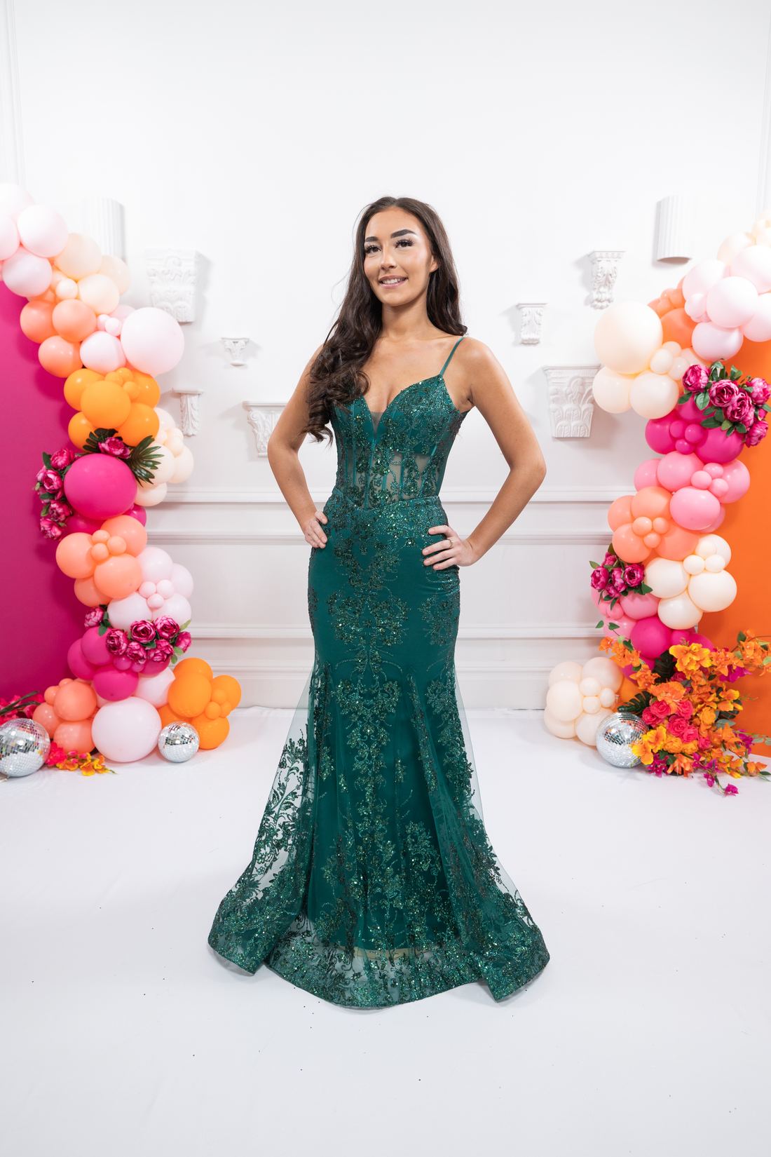 green sparkly prom dress.