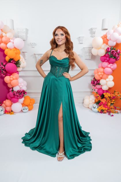 Green satin corset A-line