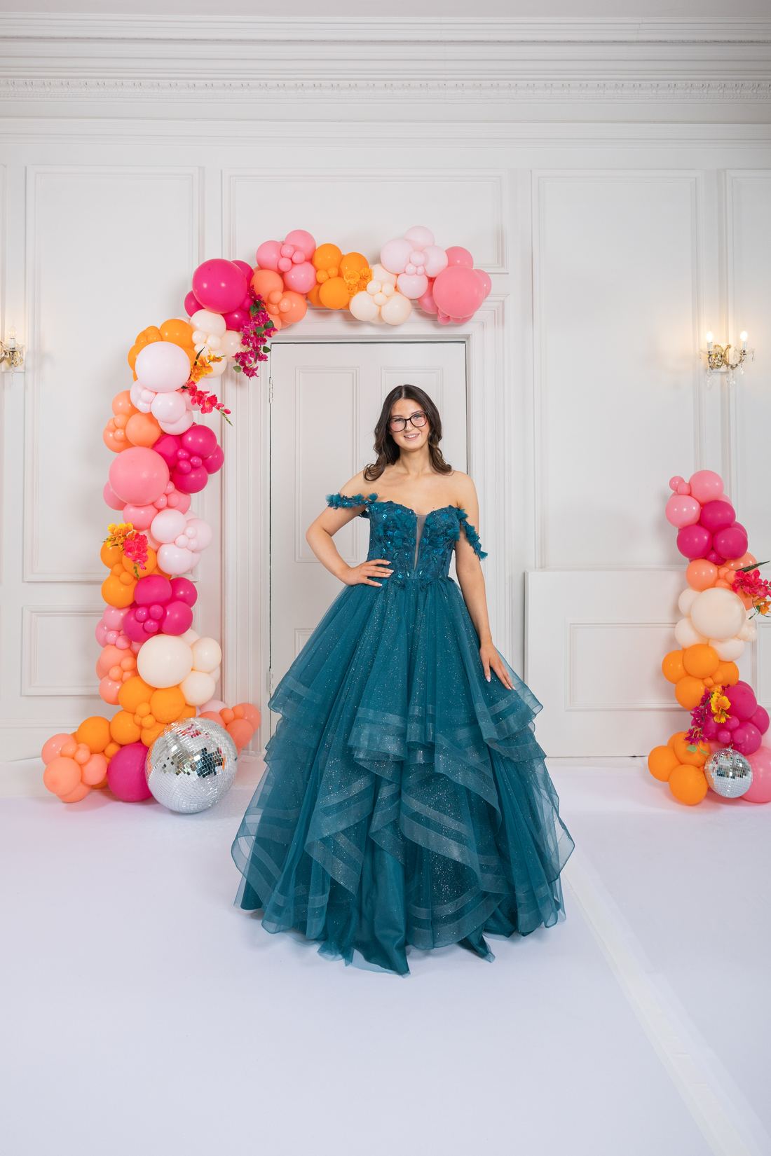 teal waterfall prom dress