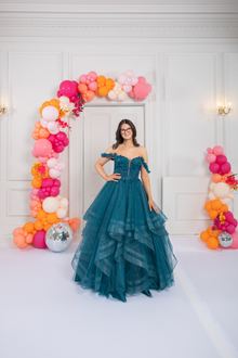 teal waterfall prom dress, photo 1
