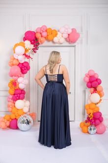 satin prom dress navy yellow pink, photo 2