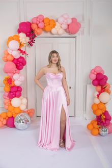 satin prom dress navy yellow pink, photo 5