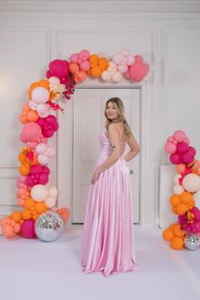 satin prom dress navy yellow pink, photo 6