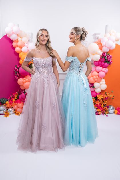 Pink blue tulle ballgown