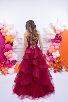 Burgundy waterfall prom dress, photo 2
