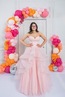 yellow pink prom dress waterfall ballgown, photo 3
