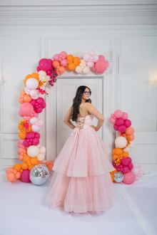 yellow pink prom dress waterfall ballgown, photo 4