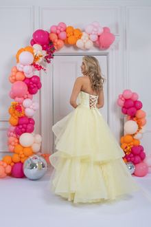 yellow pink prom dress waterfall ballgown, photo 2