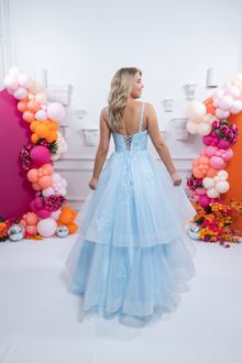 blue prom dress waterfall skirt, photo 3