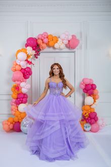 waterfall tulle navy lilac prom dress, photo 3