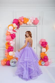 waterfall tulle navy lilac prom dress, photo 4