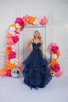 waterfall tulle navy lilac prom dress, photo 1
