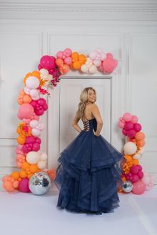 waterfall tulle navy lilac prom dress, photo 2