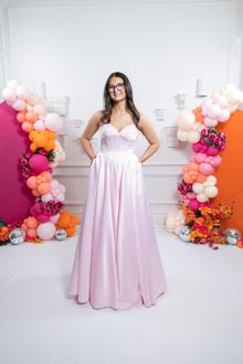pink blue satin ball gown prom dress, photo 2