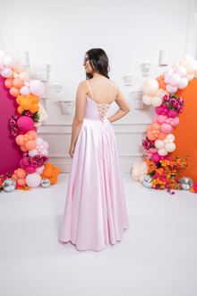 pink blue satin ball gown prom dress, photo 3