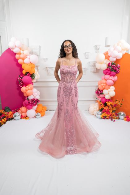 pink fishtail prom dress