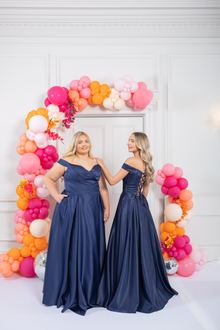 navy blue satin prom dress, photo 2