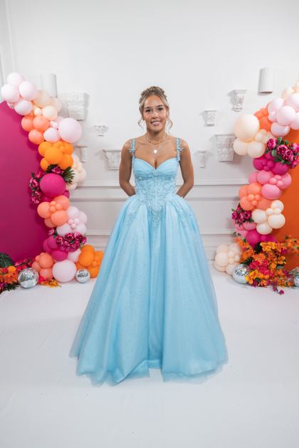 Blue Basque waist ballgown blue prom dress