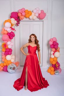 satin prom dress lemon red, photo 3