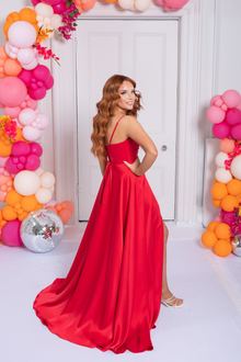 satin prom dress lemon red, photo 4