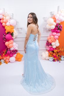Sequin blue fitted prom dress, photo 2