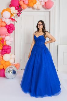 royal blue a-line glittery prom dress, photo 1