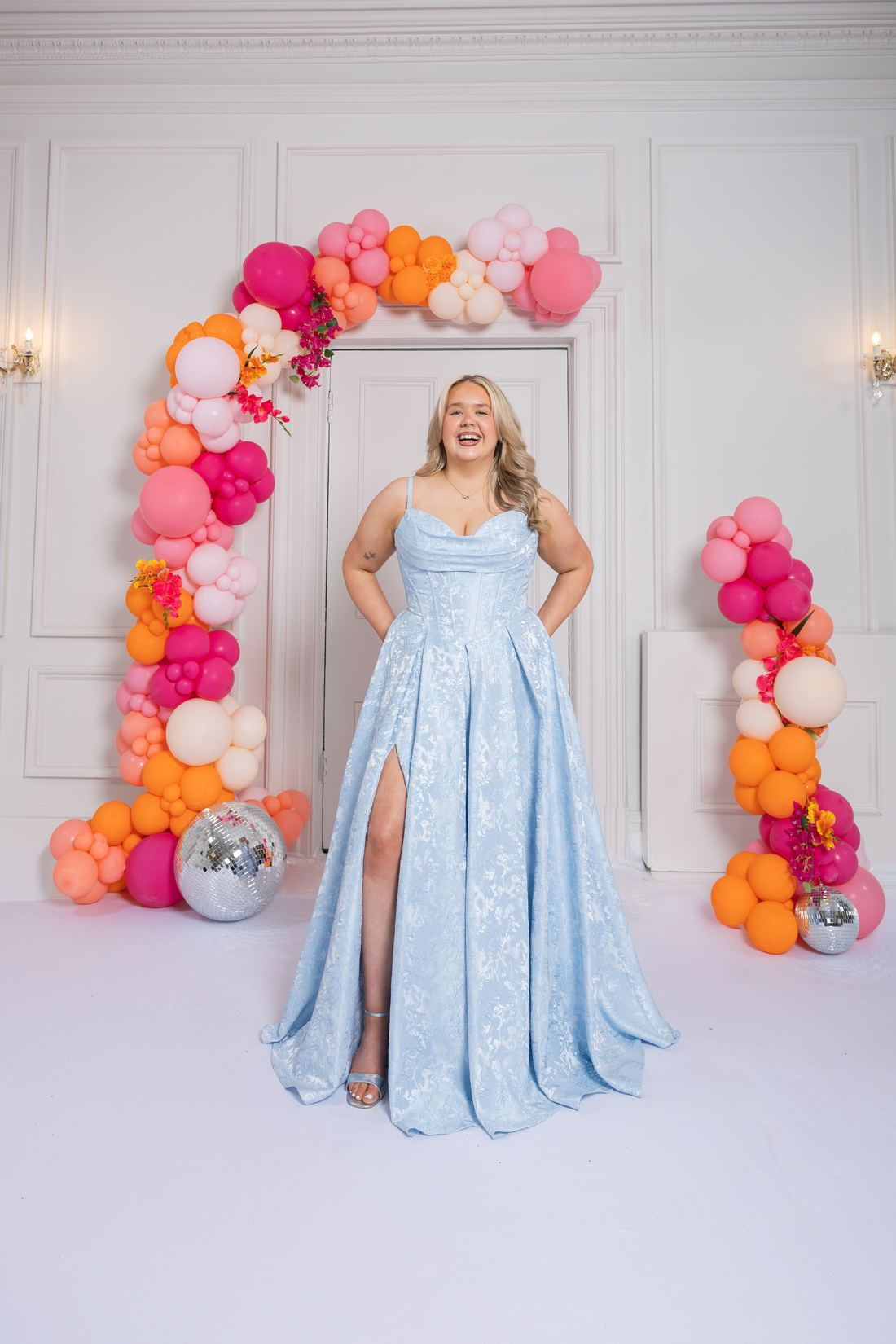 brocade prom dress blue pink