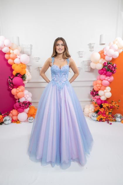 pink blue prom dress
